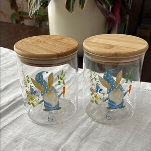 Prima Design Glass Jars with Gnome Bunny Design and Bamboo Lids